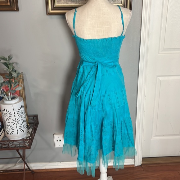 Turquoise Tiered Mini Dress by Connected with Adjustable Straps / Size PM - Picture 7 of 8